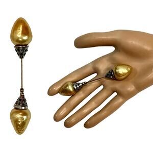 Vintage Art Deco Stickpin | Glass Pearl Ends + Rhinestones | 1930s